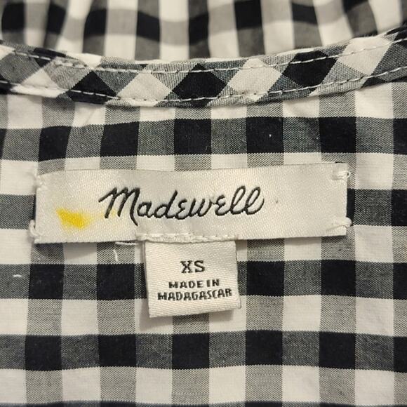 Madewell V Neck Short Sleeve Faux Wrap Front Tie Gingham Top Size XS - Picture 12 of 15